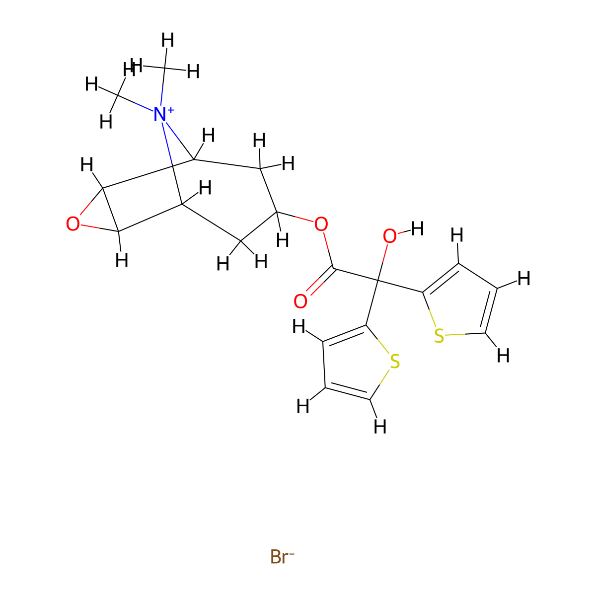 (9,9-Dimethyl-3-oxa-9-azoniatricyclo[3.3.1.02,4]nonan-7-yl) 2-hydroxy-2,2-dithiophen-2-ylacetate;bromide molecular structure, CAS 1352567-52-2