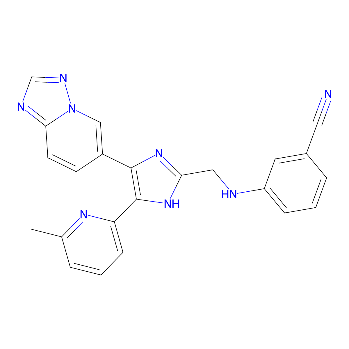 3-[[5-(6-methyl-2-pyridinyl)-4-([1,2,4]triazolo[1,5-a]pyridin-6-yl)-1H-imidazol-2-yl]methylamino]benzonitrile molecular structure, CAS 1352609-28-9