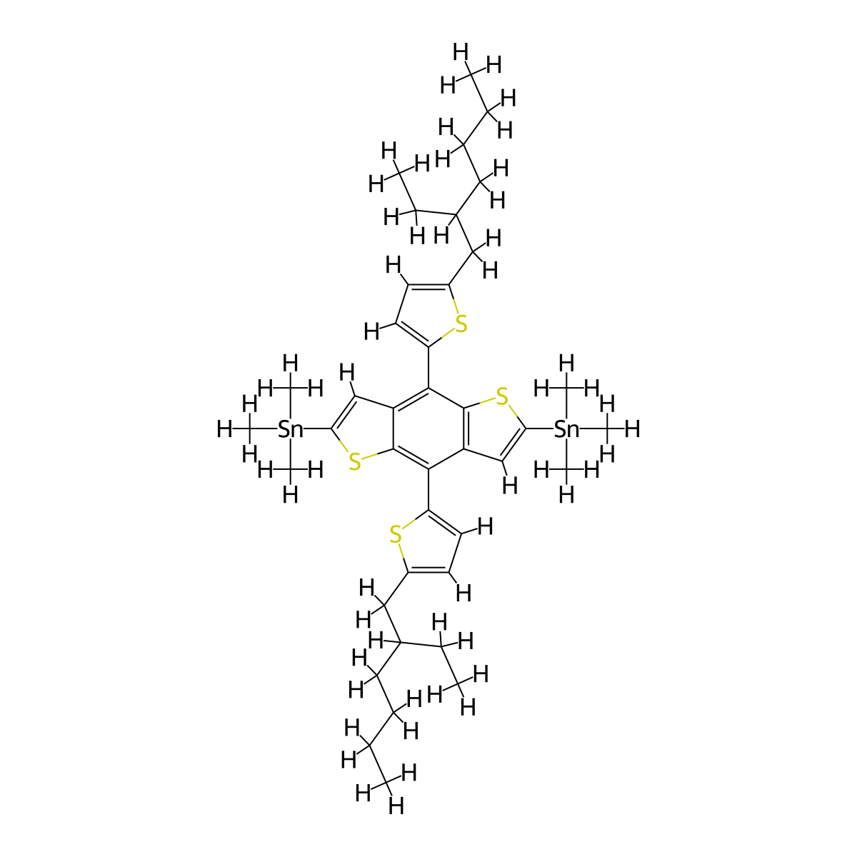 4,8-Bis[5-(2-ethylhexyl)thiophen-2-yl]-2,6-bis(trimethylstannyl)benzo[1,2-b:4,5-b']dithiophene molecular structure, CAS 1352642-37-5