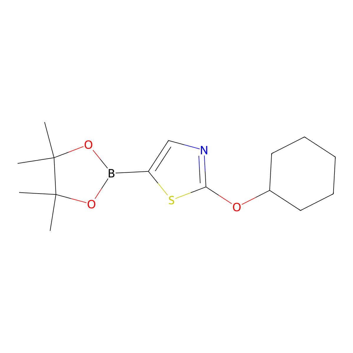 2-(Cyclohexyloxy)-5-(4,4,5,5-tetramethyl-1,3,2-dioxaborolan-2-yl)thiazole molecular structure, CAS 1352652-25-5