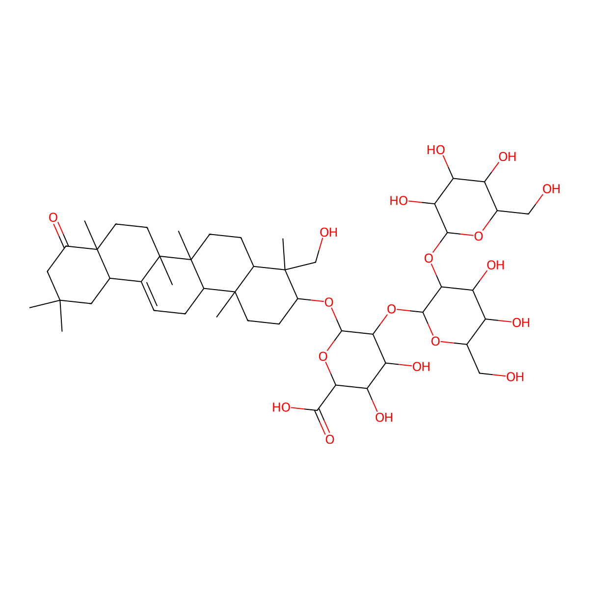 5-[4,5-dihydroxy-6-(hydroxymethyl)-3-[3,4,5-trihydroxy-6-(hydroxymethyl)oxan-2-yl]oxyoxan-2-yl]oxy-3,4-dihydroxy-6-[[4-(hydroxymethyl)-4,6a,6b,8a,11,11,14b-heptamethyl-9-oxo-2,3,4a,5,6,7,8,10,12,12a,14,14a-dodecahydro-1H-picen-3-yl]oxy]oxane-2-carboxylic acid molecular structure, CAS 135272-91-2
