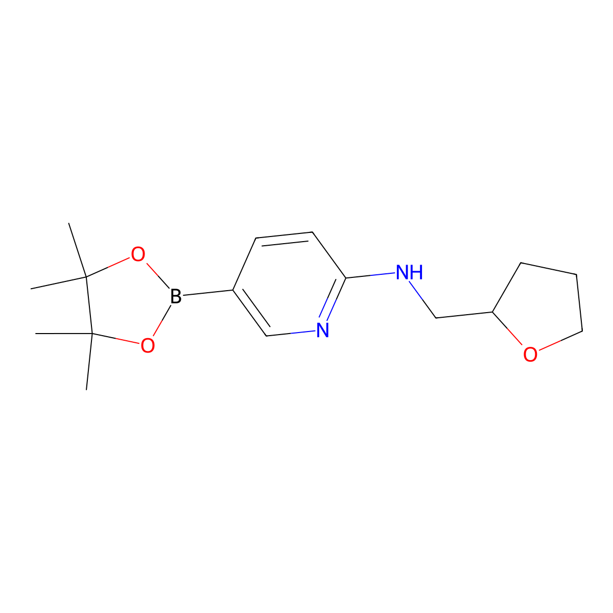 N-(oxolan-2-ylmethyl)-5-(tetramethyl-1,3,2-dioxaborolan-2-yl)pyridin-2-amine molecular structure, CAS 1352739-05-9