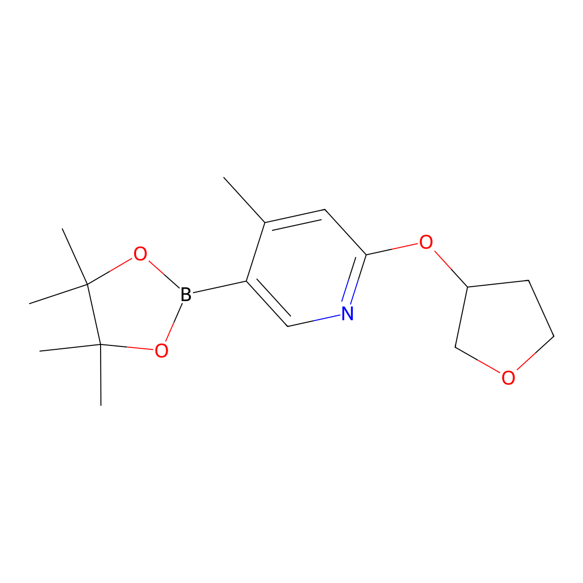 4-Methyl-2-((tetrahydrofuran-3-yl)oxy)-5-(4,4,5,5-tetramethyl-1,3,2-dioxaborolan-2-yl)pyridine molecular structure, CAS 1352741-89-9