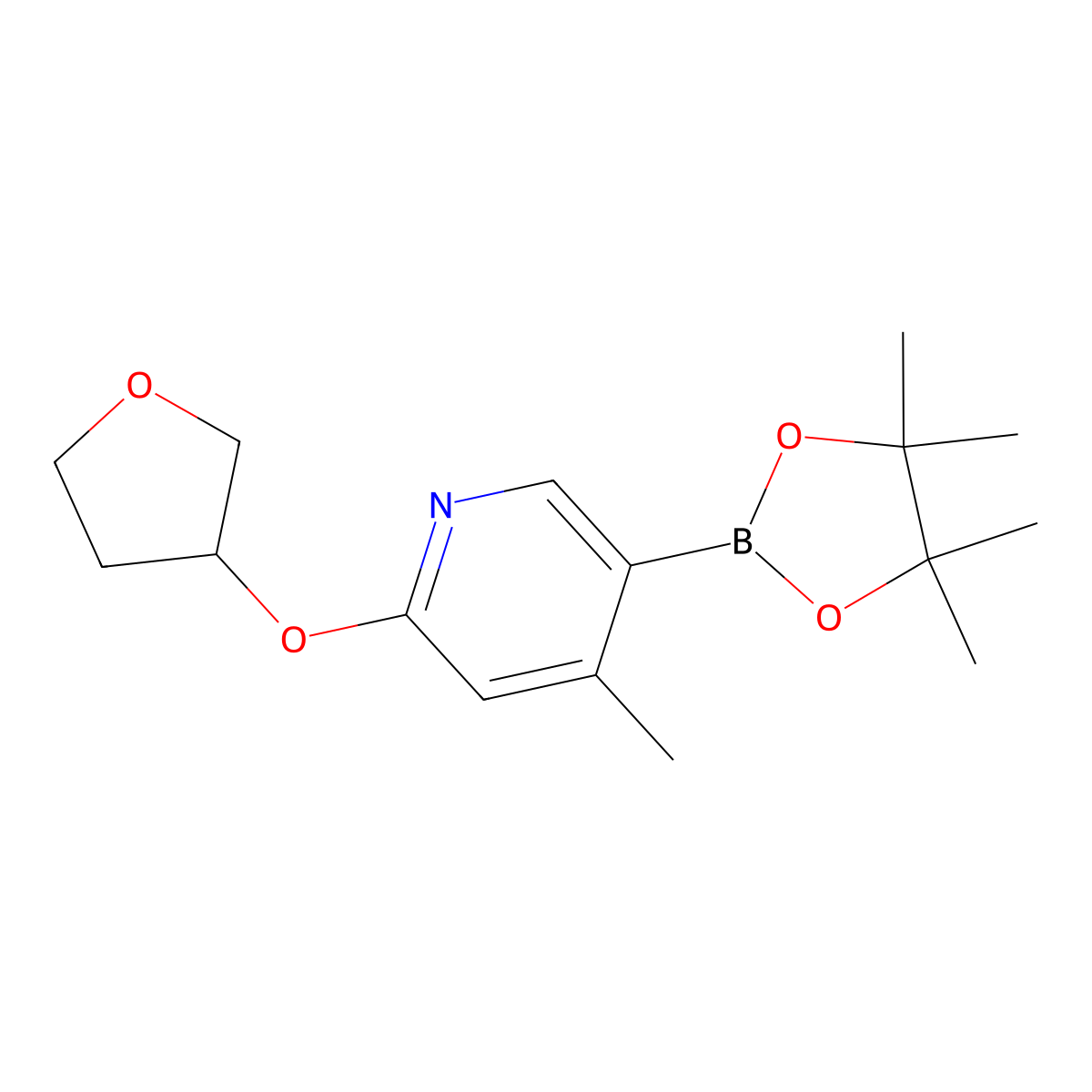 4-Methyl-2-((tetrahydrofuran-3-yl)oxy)-5-(4,4,5,5-tetramethyl-1,3,2-dioxaborolan-2-yl)pyridine molecular structure, CAS 1352741-89-9
