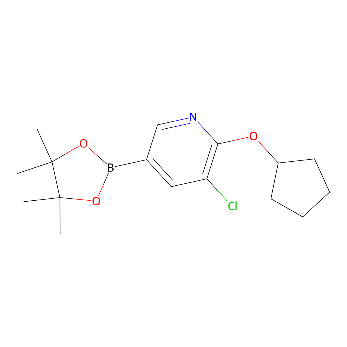 3-Chloro-2-(cyclopentyloxy)-5-(4,4,5,5-tetramethyl-1,3,2-dioxaborolan-2-yl)pyridine molecular structure, CAS 1352755-59-9