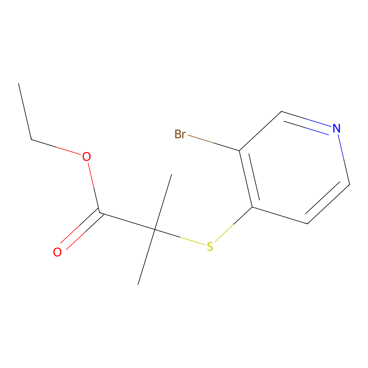 Ethyl 2-((3-bromopyridin-4-yl)thio)-2-methylpropanoate molecular structure, CAS 1352794-86-5