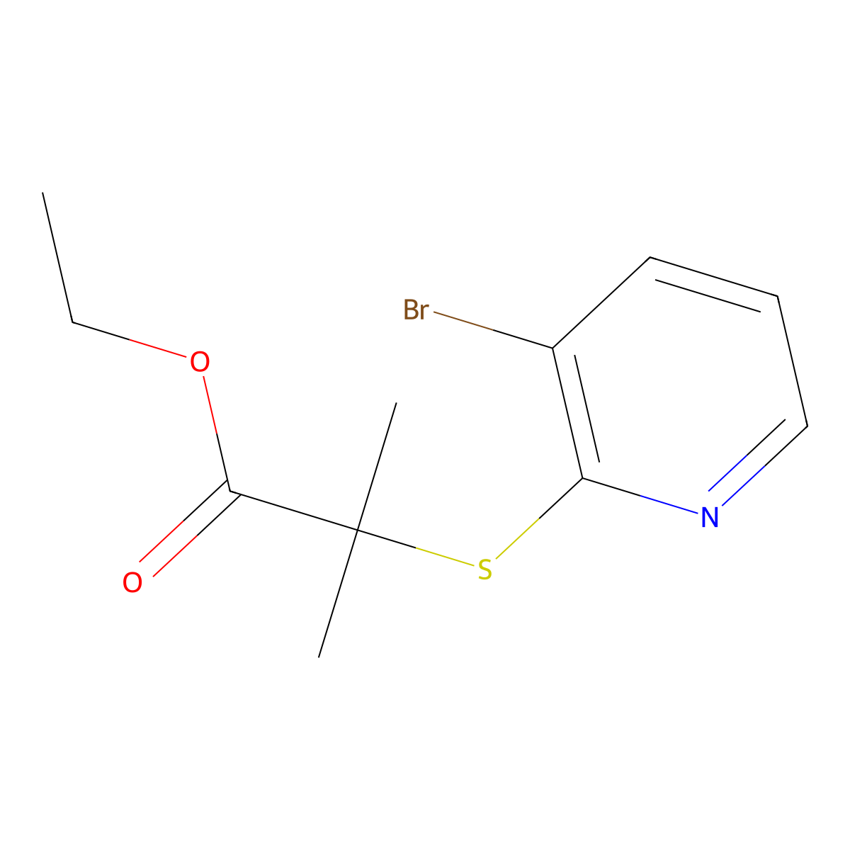 Ethyl 2-(3-bromopyridin-2-ylthio)-2-methylpropanoate molecular structure, CAS 1352794-91-2