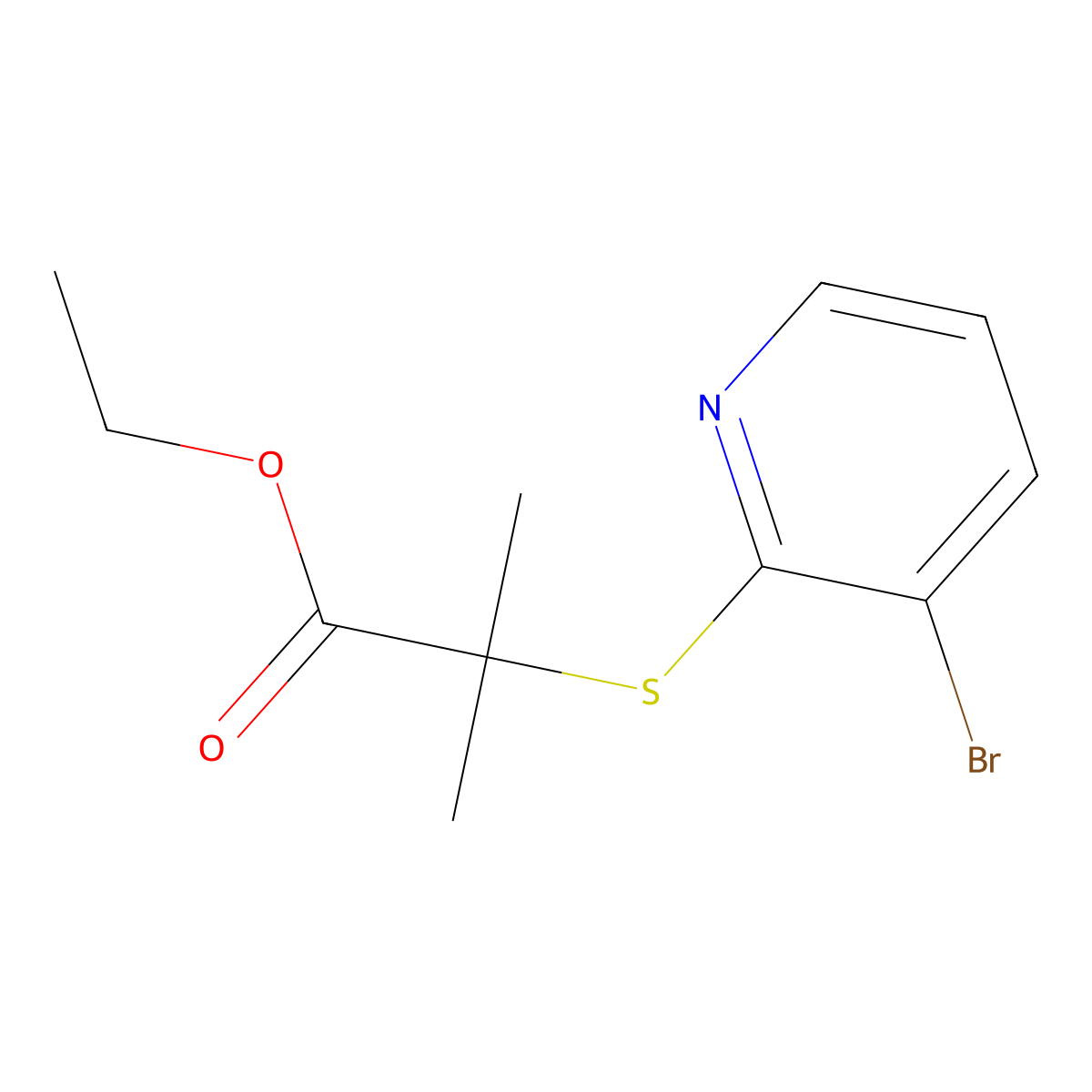 Ethyl 2-(3-bromopyridin-2-ylthio)-2-methylpropanoate molecular structure, CAS 1352794-91-2