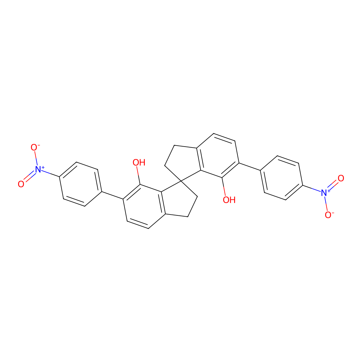 (R)-2,2',3,3'-Tetrahydro-6,6'-bis(4-nitrophenyl)-1,1'-spirobi[1H-indene]-7,7'-diol molecular structure, CAS 1352810-33-3