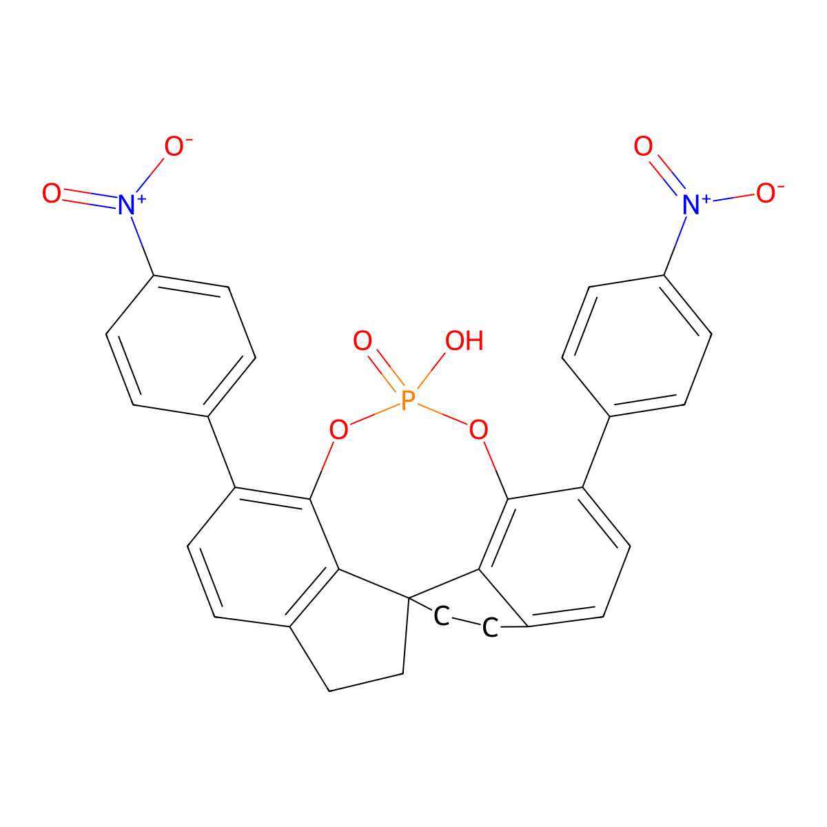(11aR)-3,7-Bis(4-nitrophenyl)-10,11,12,13-tetrahydro-5-hydroxy-5-oxide-diindeno[7,1-de:1',7'-fg][1,3,2]dioxaphosphocin, 95% (99% ee) molecular structure, CAS 1352810-37-7