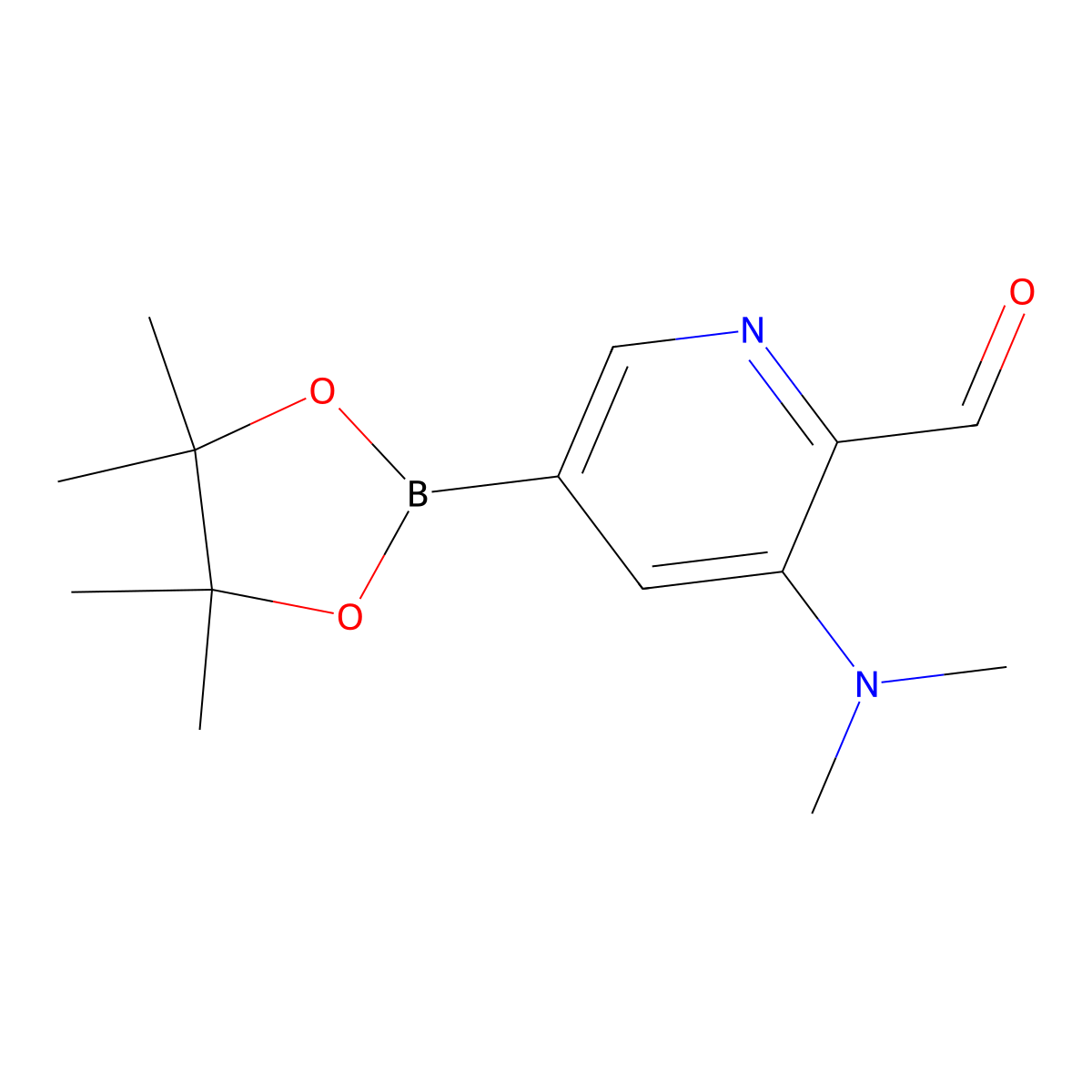 3-(Dimethylamino)-5-(4,4,5,5-tetramethyl-1,3,2-dioxaborolan-2-yl)picolinaldehyde molecular structure, CAS 1352819-35-2