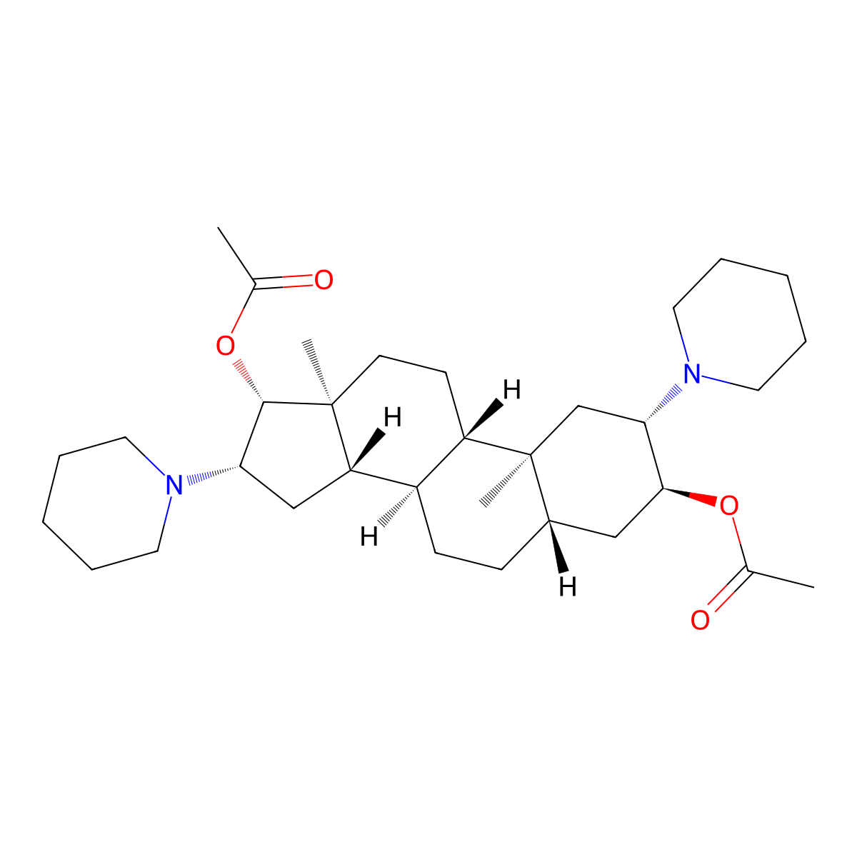 2beta,16beta-Bis(piperidin-1-yl)-5alpha-androstane-3alpha,17beta-diyl diacetate molecular structure, CAS 13529-31-2
