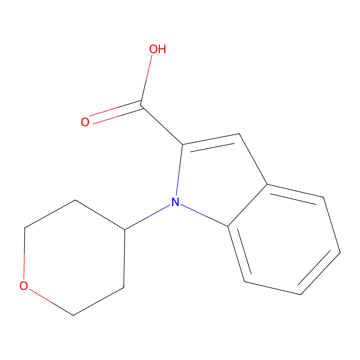 1-(oxan-4-yl)-1H-indole-2-carboxylic acid molecular structure, CAS 1352920-62-7