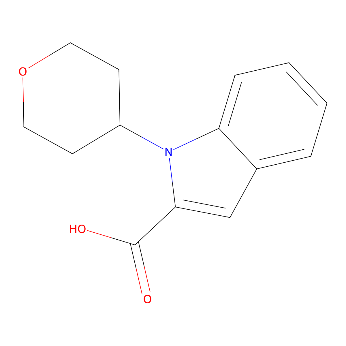 1-(oxan-4-yl)-1H-indole-2-carboxylic acid molecular structure, CAS 1352920-62-7