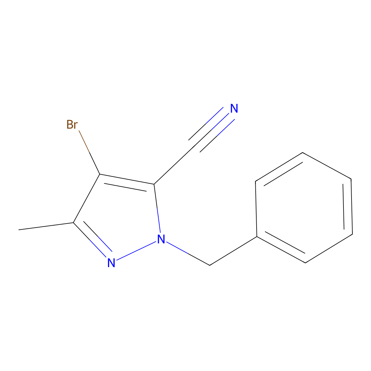 1-Benzyl-4-bromo-3-methyl-1H-pyrazole-5-carbonitrile molecular structure, CAS 1352925-64-4