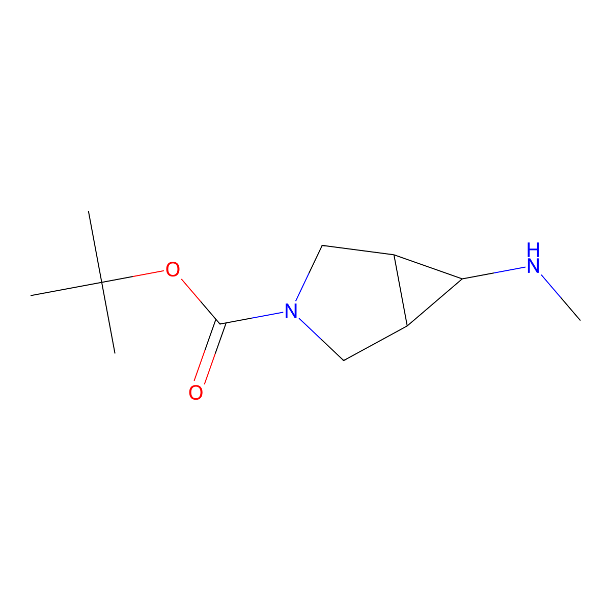 Tert-butyl 6-(methylamino)-3-azabicyclo[3.1.0]hexane-3-carboxylate molecular structure, CAS 1352926-02-3
