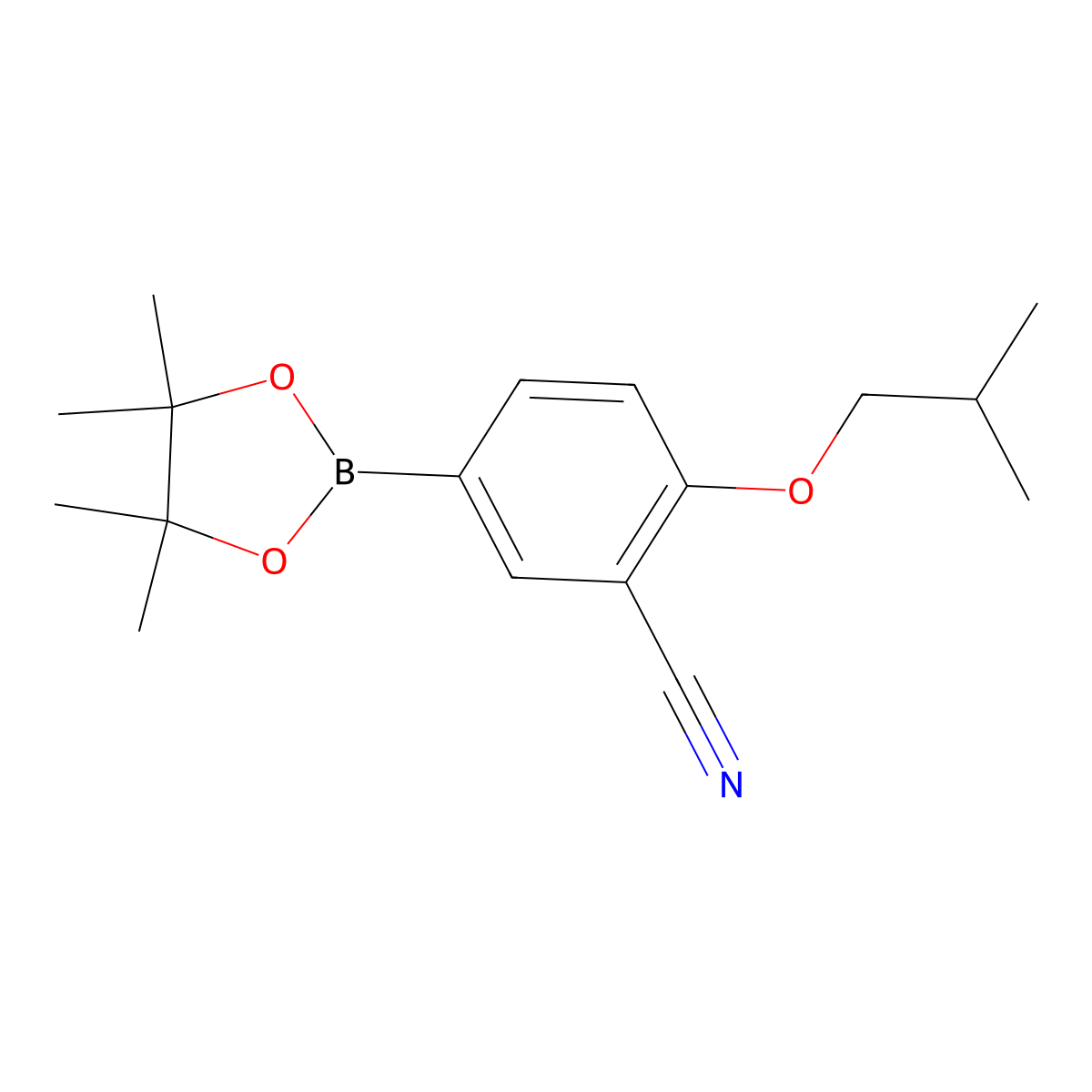 2-Isobutoxy-5-(4,4,5,5-tetramethyl-1,3,2-dioxaborolan-2-yl)benzonitrile molecular structure, CAS 1352943-58-8