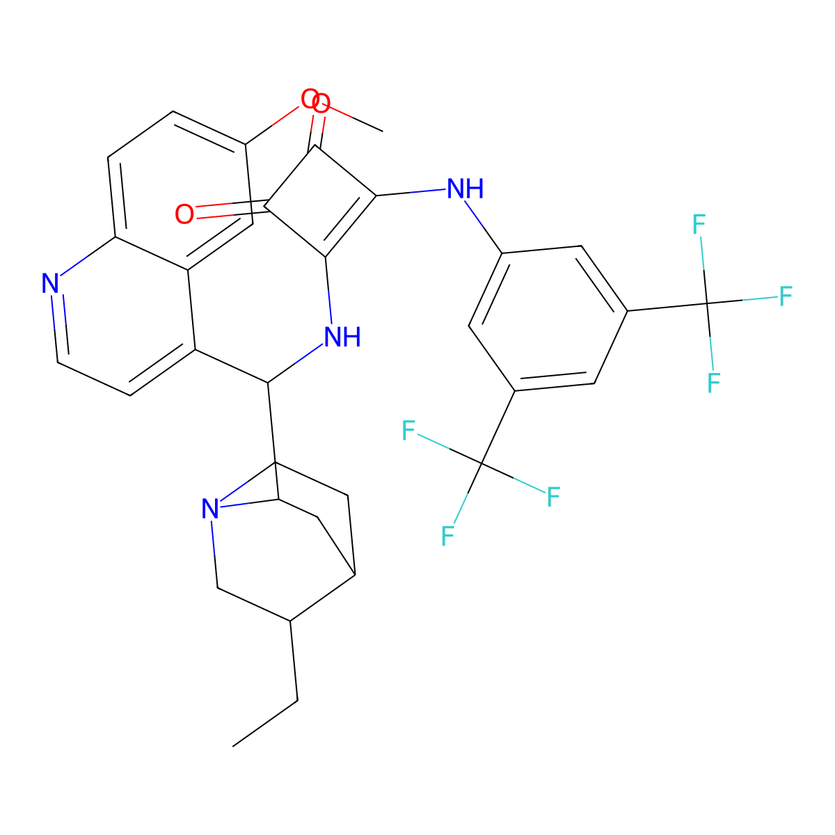 3-[[3,5-Bis(trifluoromethyl)phenyl]amino]-4-[[(8α,9S)-10,11-dihydro-6'-methoxycinchonan-9-yl]amino]-3-cyclobutene-1,2-dione molecular structure, CAS 1352957-59-5
