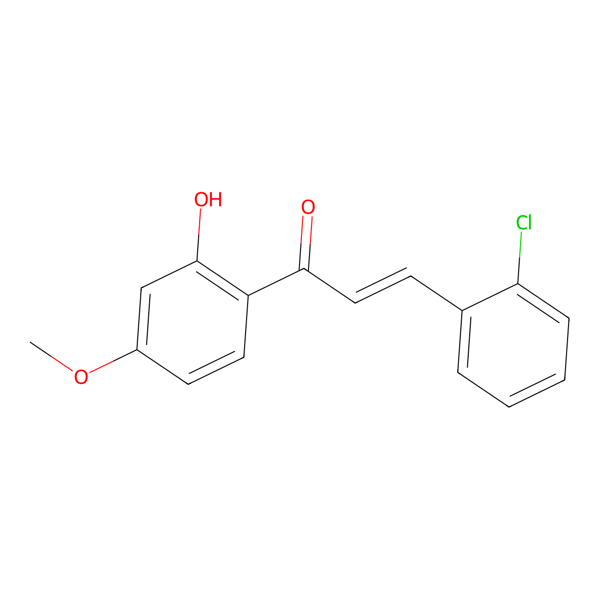 (2E)-3-(2-chlorophenyl)-1-(2-hydroxy-4-methoxyphenyl)prop-2-en-1-one molecular structure, CAS 1352993-56-6