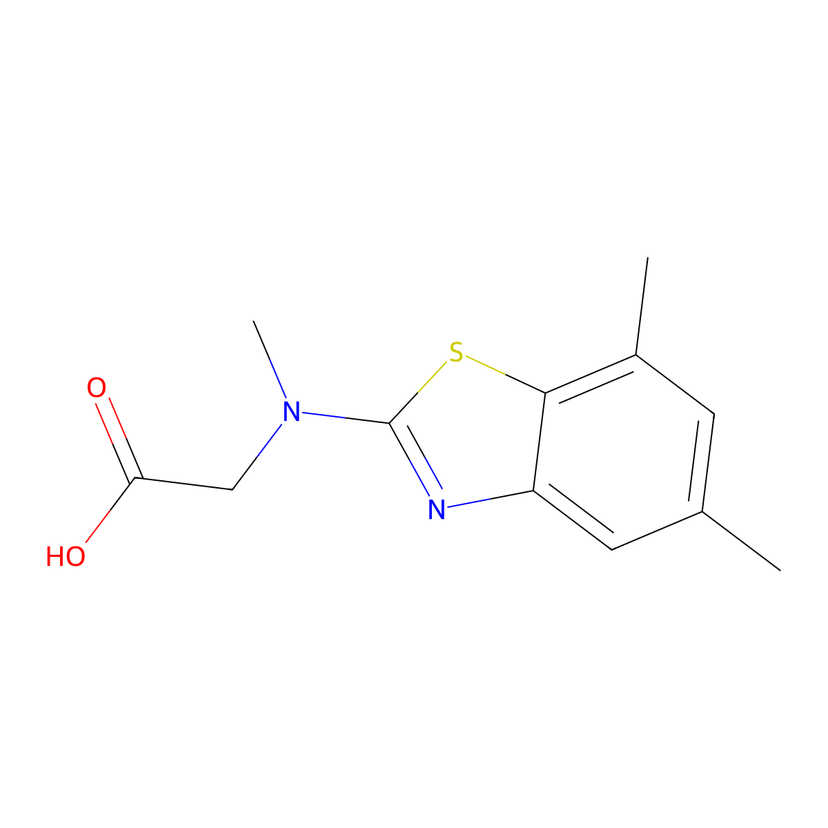 N-(5,7-dimethyl-1,3-benzothiazol-2-yl)-N-methylglycine molecular structure, CAS 1352999-18-8