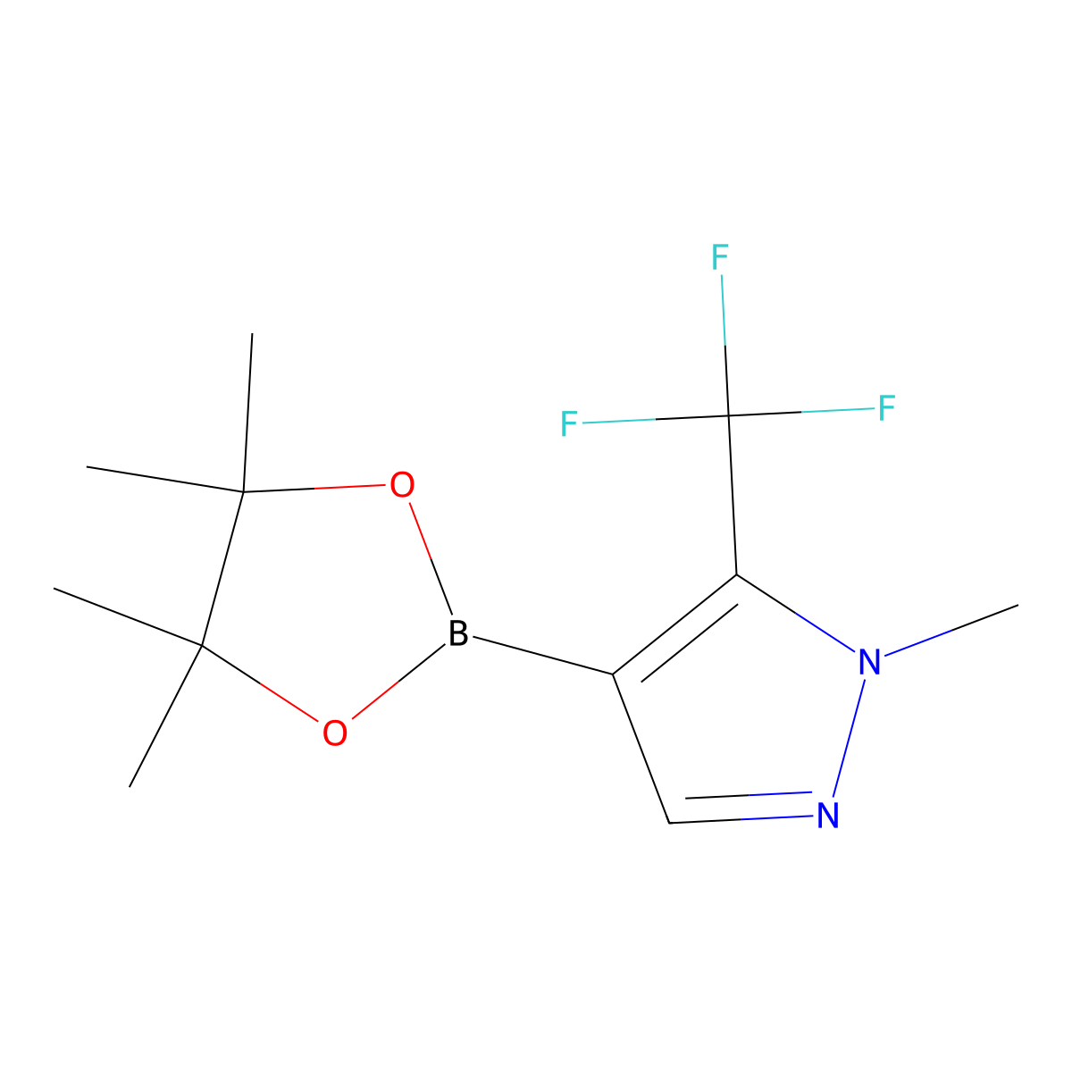 1-methyl-4-(tetramethyl-1,3,2-dioxaborolan-2-yl)-5-(trifluoromethyl)-1H-pyrazole molecular structure, CAS 1353003-51-6