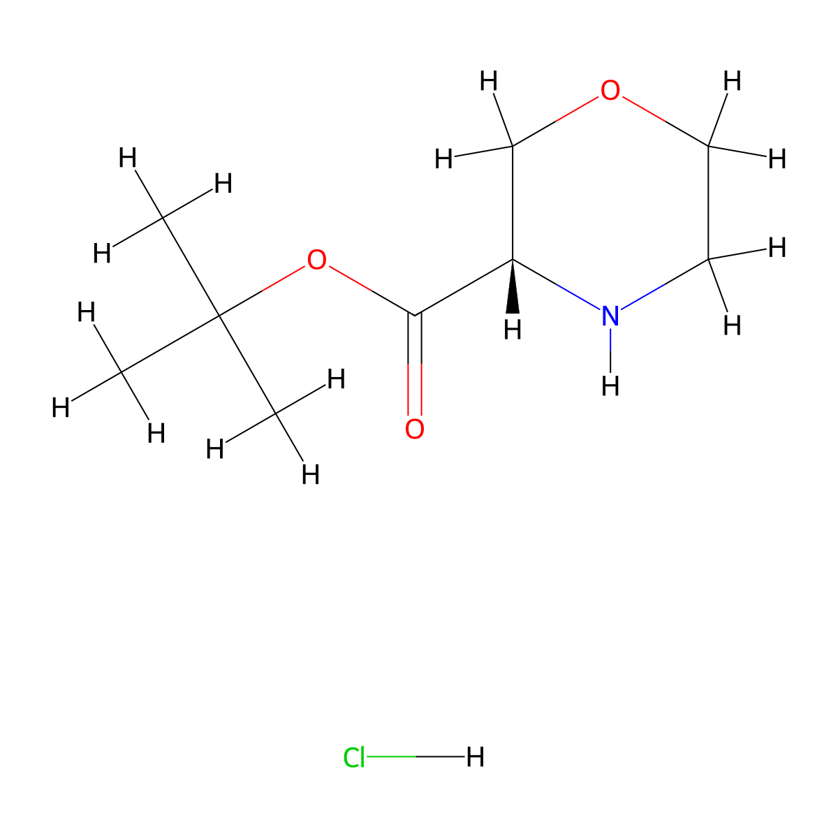 (S)-tert-butyl morpholine-3-carboxylate hydrochloride molecular structure, CAS 1353006-44-6