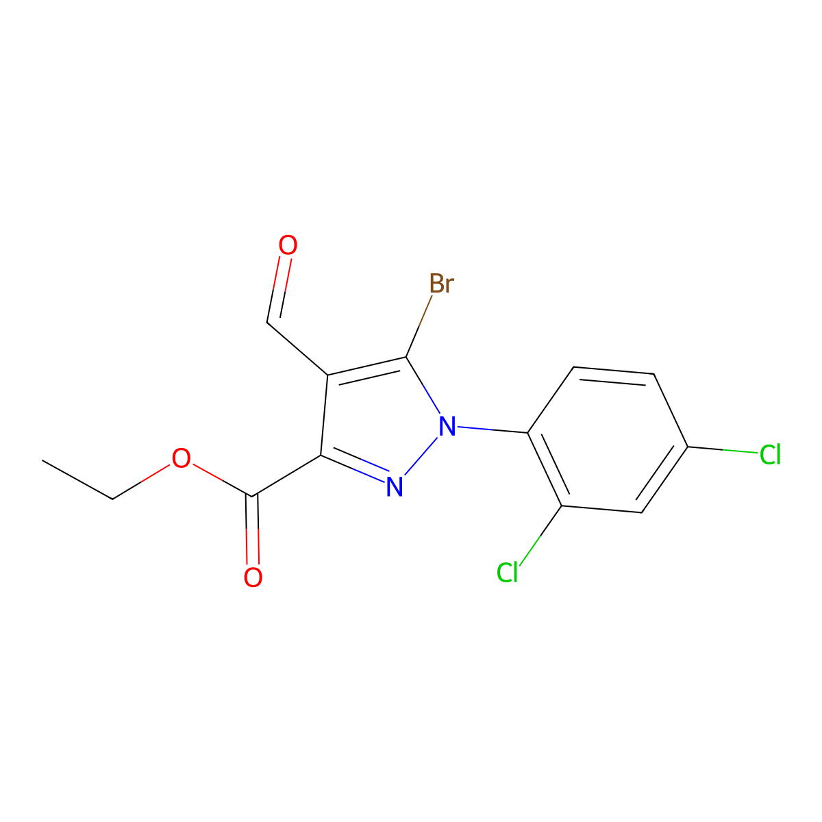 ethyl 5-bromo-1-(2,4-dichlorophenyl)-4-formyl-1H-pyrazole-3-carboxylate molecular structure, CAS 1353011-83-2