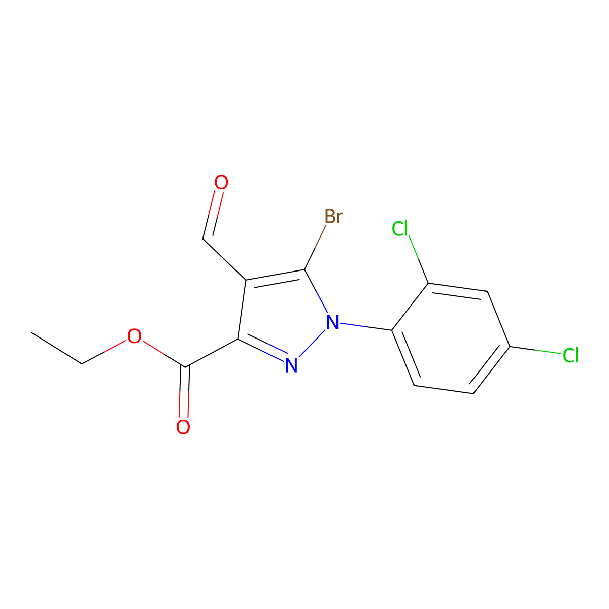 ethyl 5-bromo-1-(2,4-dichlorophenyl)-4-formyl-1H-pyrazole-3-carboxylate molecular structure, CAS 1353011-83-2