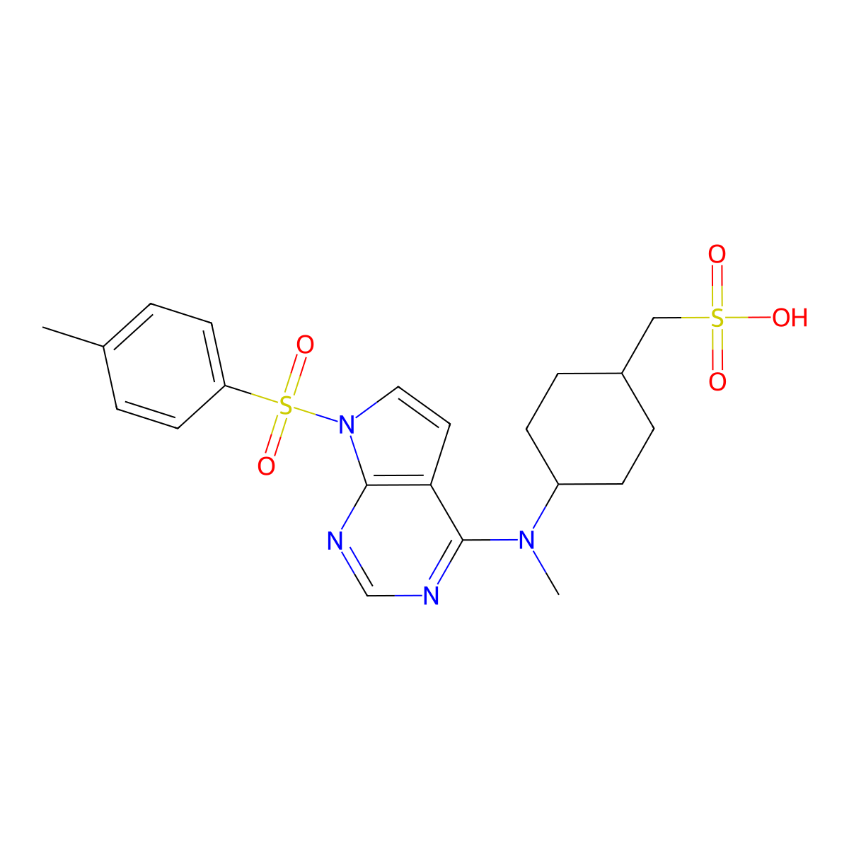 {4-[Methyl({7-[(4-methylbenzene)sulfonyl]pyrrolo[2,3-d]pyrimidin-4-yl})amino]cyclohexyl}methanesulfonic acid molecular structure, CAS 1353011-85-4