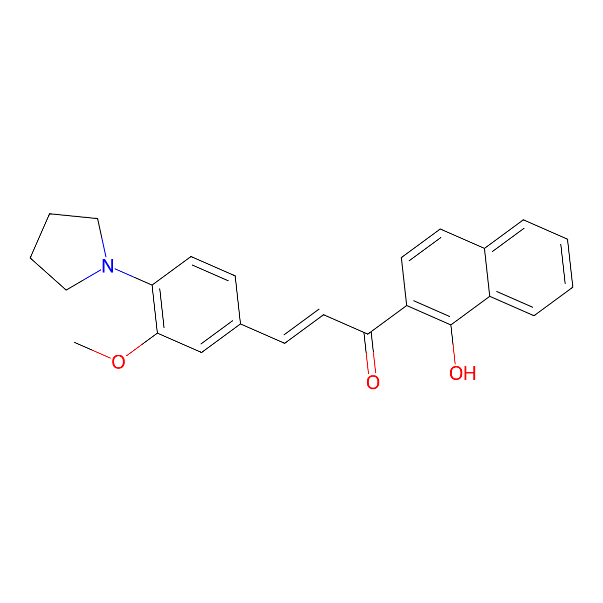 (2E)-1-(1-Hydroxynaphthalen-2-YL)-3-[3-methoxy-4-(pyrrolidin-1-YL)phenyl]prop-2-EN-1-one molecular structure, CAS 1353224-57-3