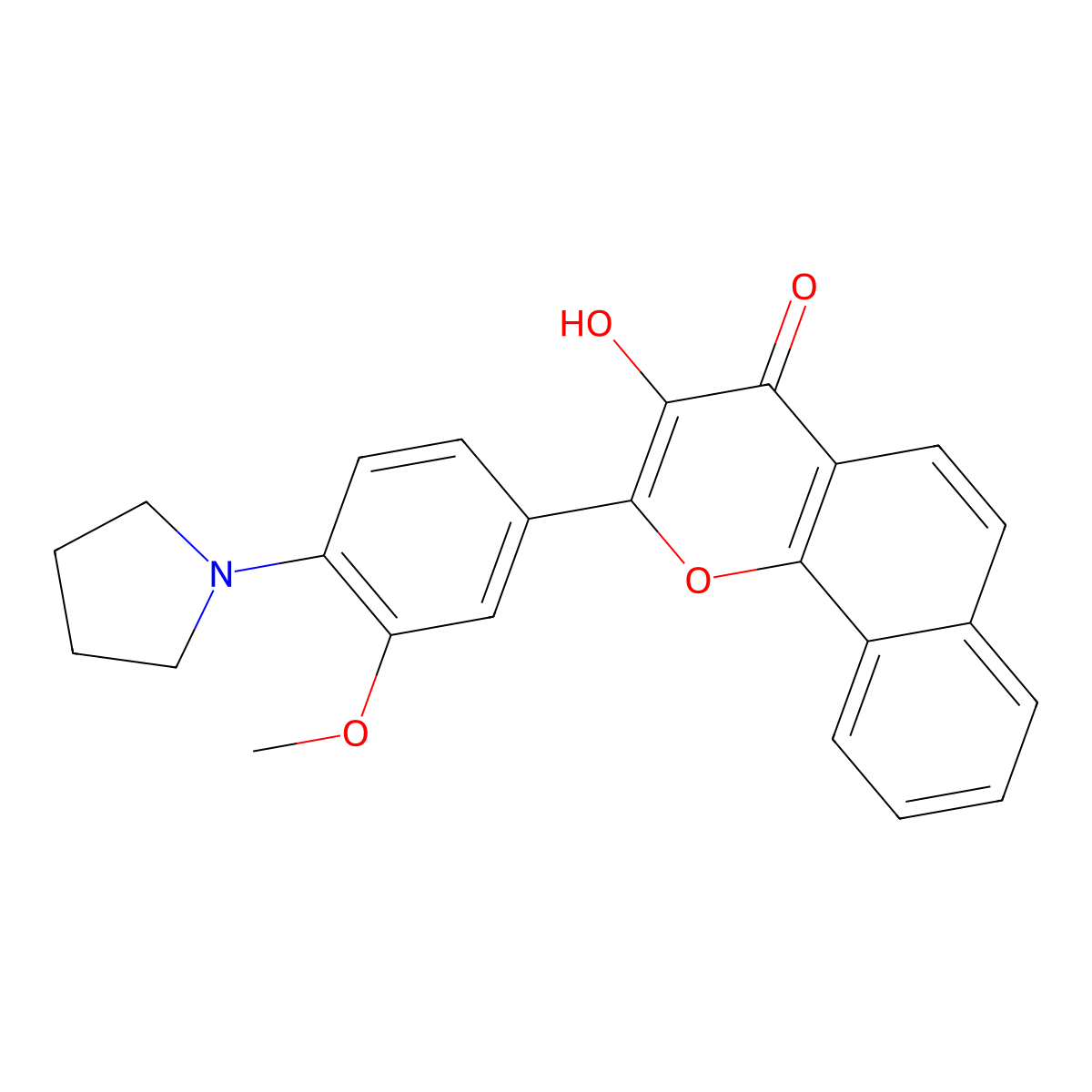 3-Hydroxy-2-[3-methoxy-4-(pyrrolidin-1-yl)phenyl]benzo[h]chromen-4-one molecular structure, CAS 1353224-61-9