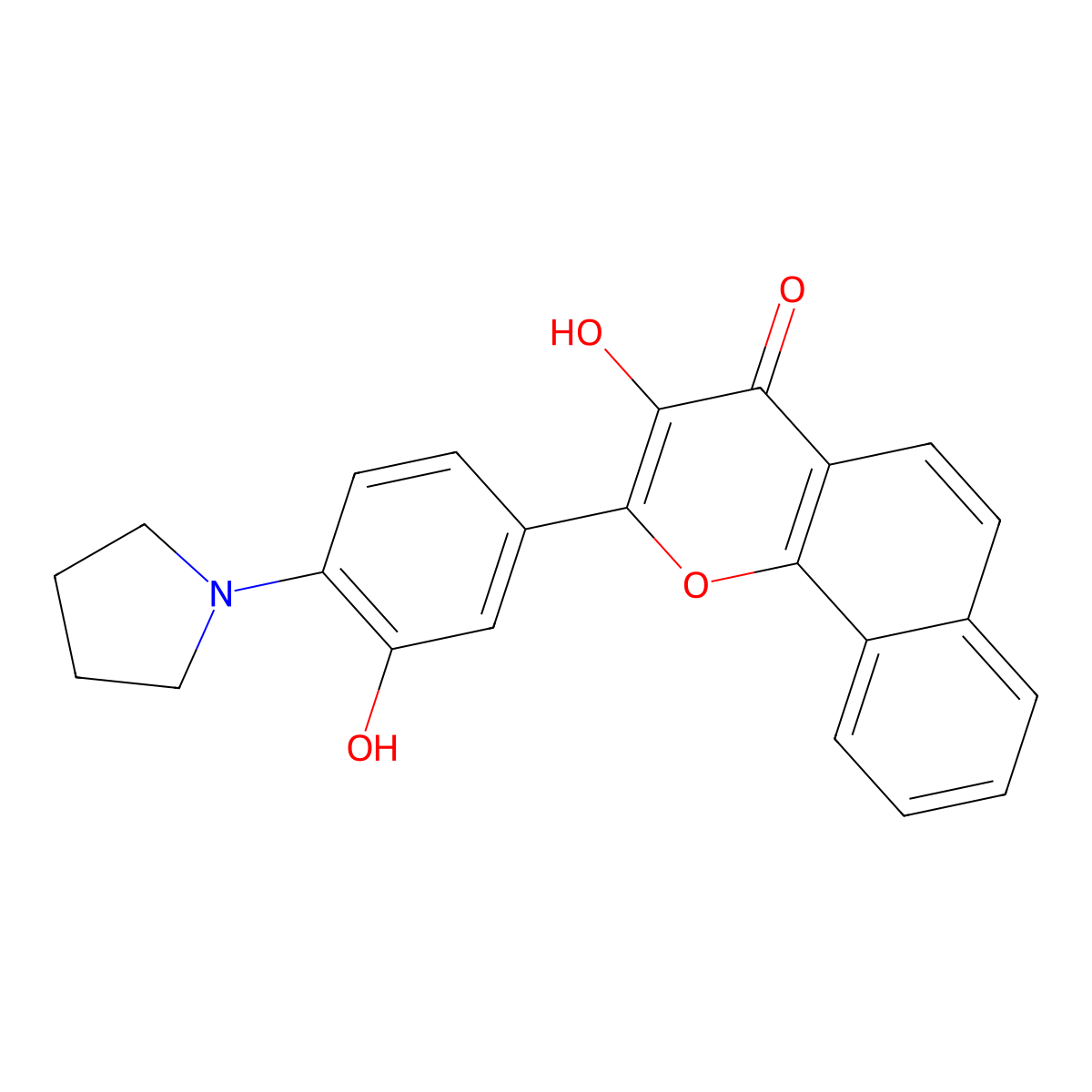 3-Hydroxy-2-[3-hydroxy-4-(1-pyrrolidinyl)phenyl]-4H-naphtho[1,2-b]pyran-4-one molecular structure, CAS 1353224-63-1