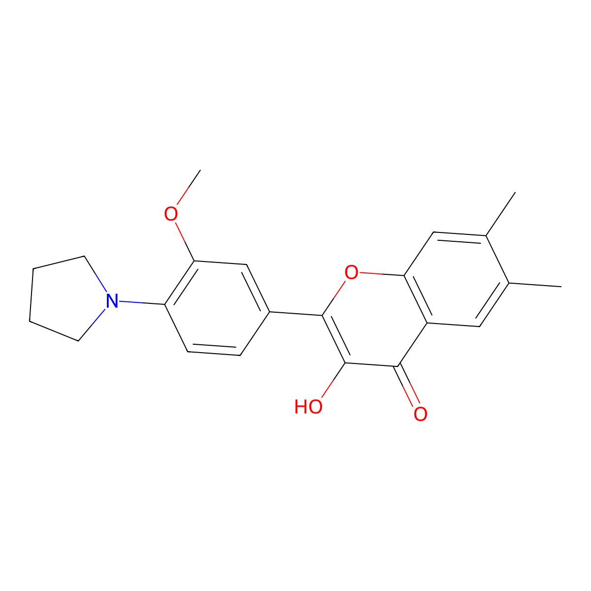 3-Hydroxy-2-[3-methoxy-4-(pyrrolidin-1-yl)phenyl]-6,7-dimethylchromen-4-one molecular structure, CAS 1353224-65-3