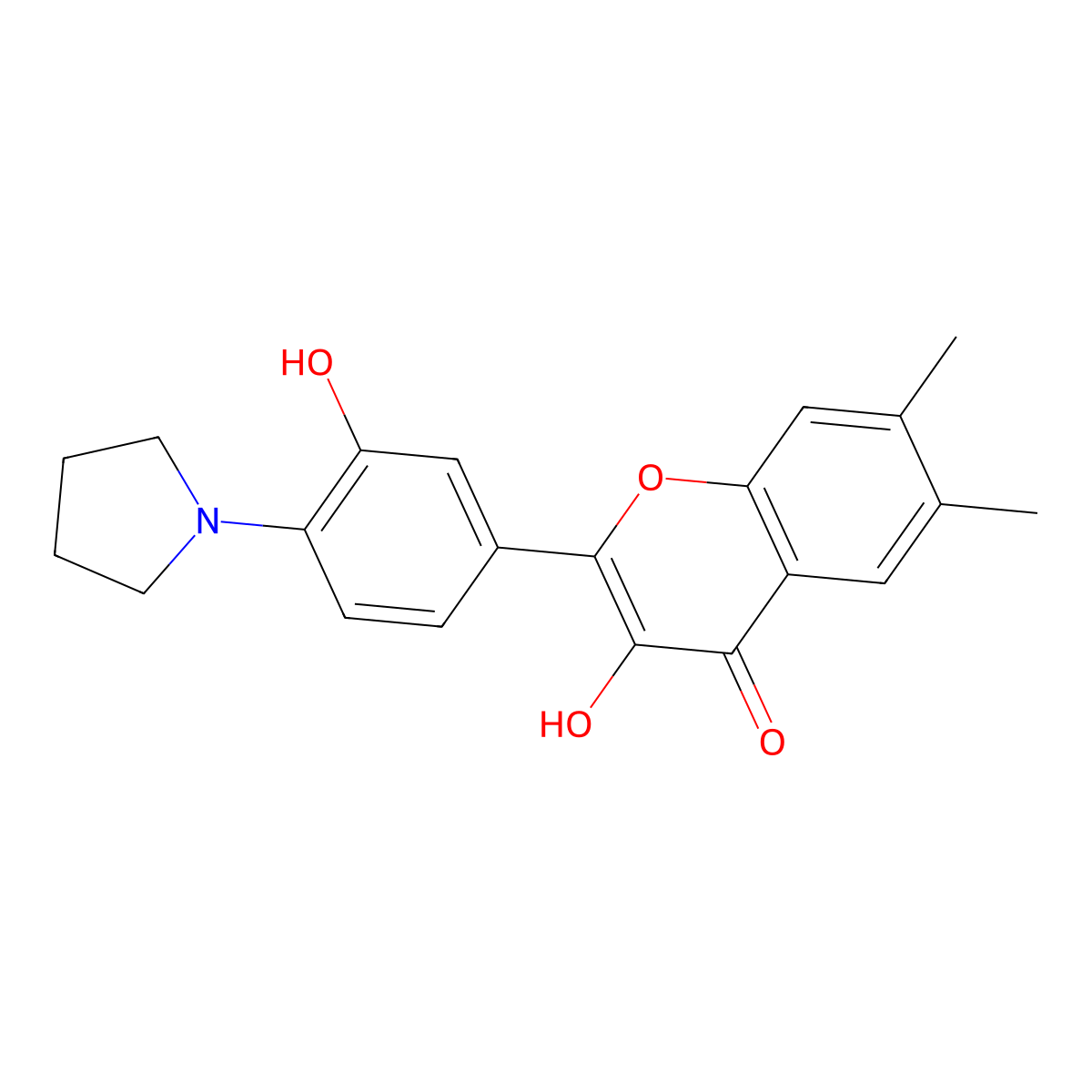 3-Hydroxy-2-[3-hydroxy-4-(pyrrolidin-1-yl)phenyl]-6,7-dimethylchromen-4-one molecular structure, CAS 1353224-67-5