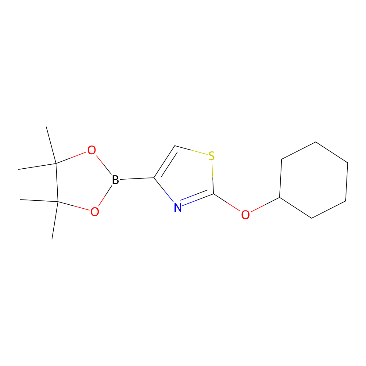 2-(Cyclohexyloxy)-4-(4,4,5,5-tetramethyl-1,3,2-dioxaborolan-2-yl)thiazole molecular structure, CAS 1353288-05-7