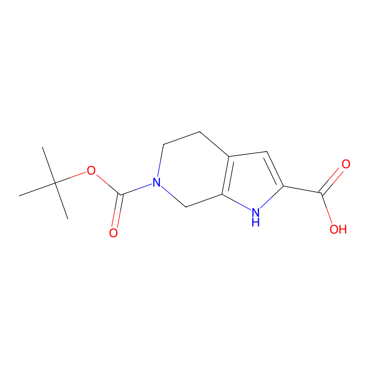 6-((tert-butoxy)carbonyl)-1H,4H,5H,6H,7H-pyrrolo(2,3-c)pyridine-2-carboxylic acid molecular structure, CAS 1353497-74-1