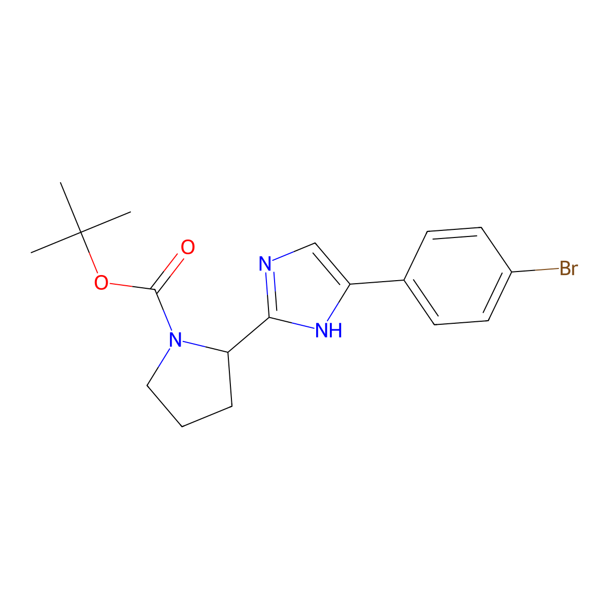 2-[5-(4-bromo-phenyl)-1H-imidazol-2-yl]-pyrrolidine-1-carboxylic acid tert-butyl ester molecular structure, CAS 1353498-19-7