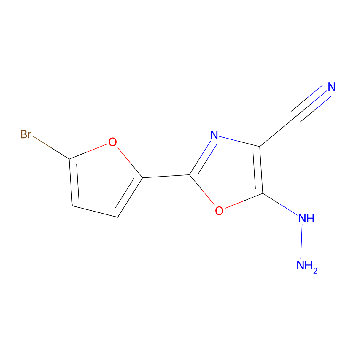 2-(5-Bromofuran-2-yl)-5-hydrazinyl-1,3-oxazole-4-carbonitrile molecular structure, CAS 1353501-73-1