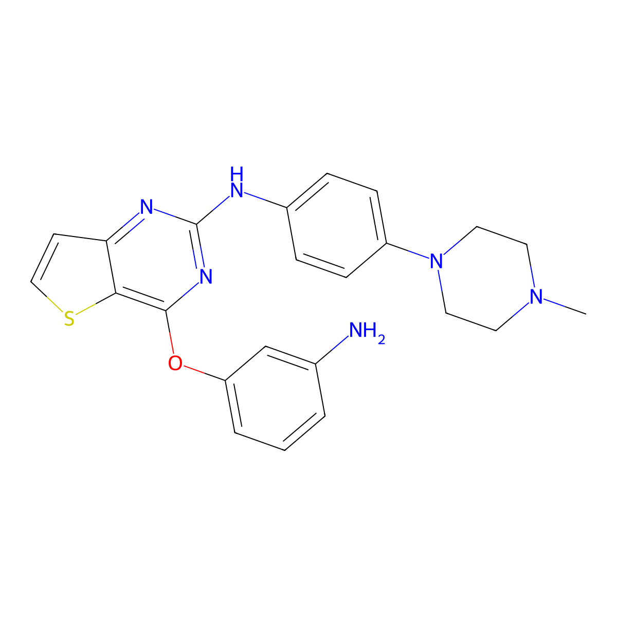 4-(3-Aminophenoxy)-N-(4-(4-methylpiperazin-1-yl)phenyl)thieno[3,2-d]pyrimidin-2-amine molecular structure, CAS 1353553-09-9