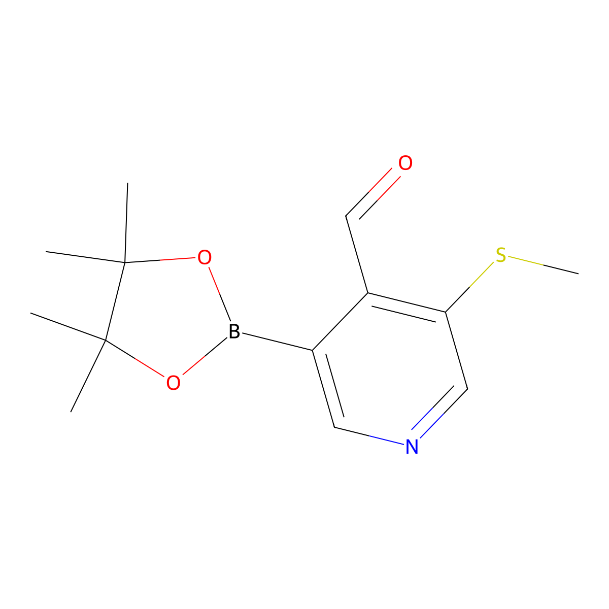 3-(Methylsulfanyl)-5-(4,4,5,5-tetramethyl-1,3,2-dioxaborolan-2-yl)pyridine-4-carbaldehyde molecular structure, CAS 1353584-09-4