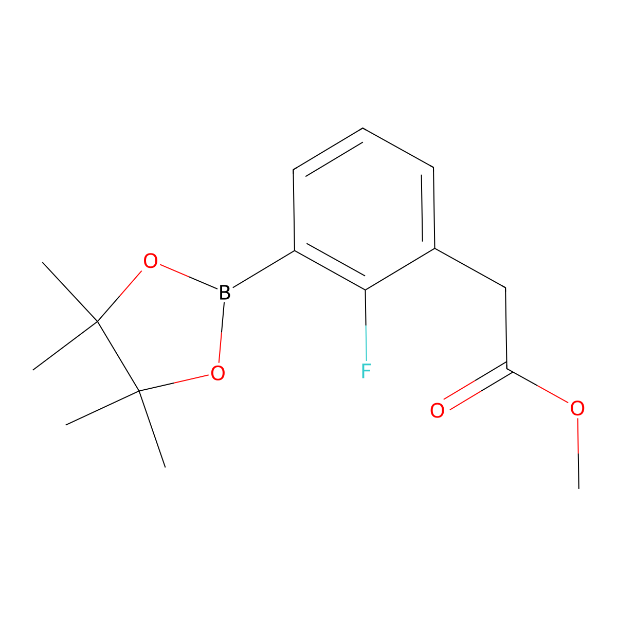 Methyl 2-[2-fluoro-3-(tetramethyl-1,3,2-dioxaborolan-2-yl)phenyl]acetate molecular structure, CAS 1353584-34-5