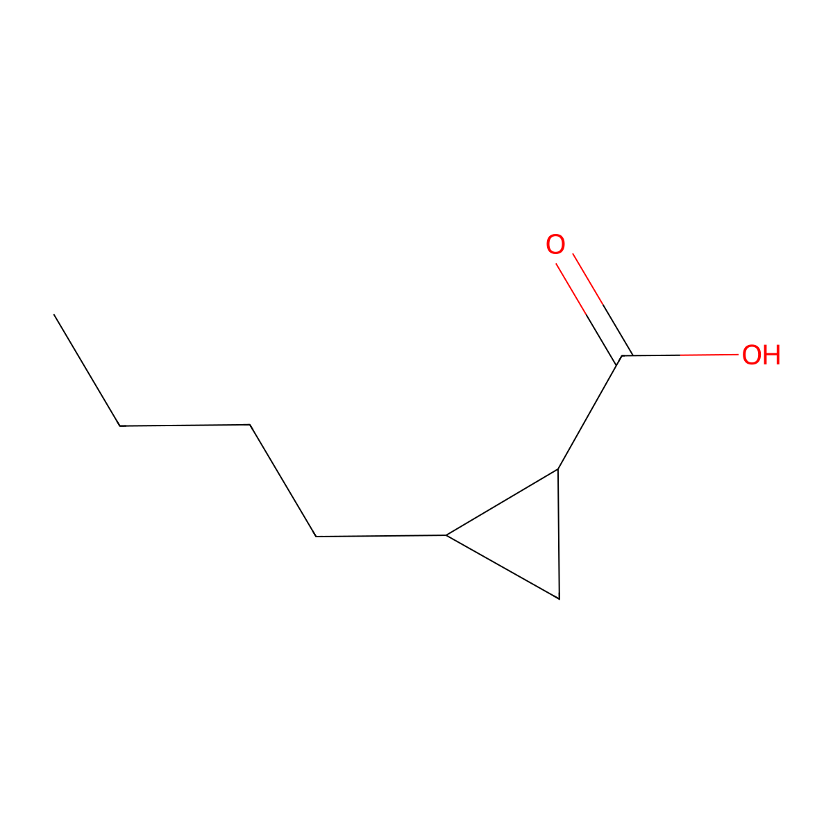 2-Butylcyclopropane-1-carboxylic acid molecular structure, CAS 13536-04-4
