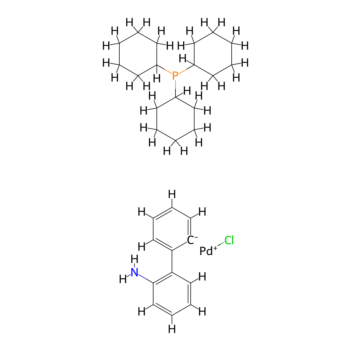 Chloro[(tricyclohexylphosphine)-2-(2'-aminobiphenyl)]palladium(II) , PCy3 Pd G2 molecular structure, CAS 1353658-81-7