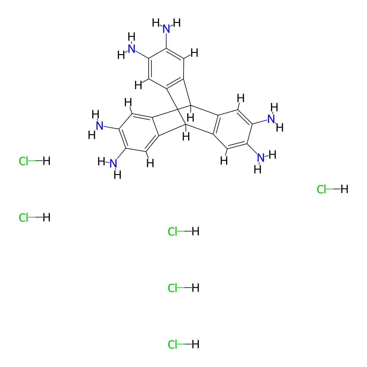 9,10-Dihydro-9,10-[1,2]benzenoanthracene-2,3,6,7,14,15-hexaamine hexahydrochloride molecular structure, CAS 1353682-29-7