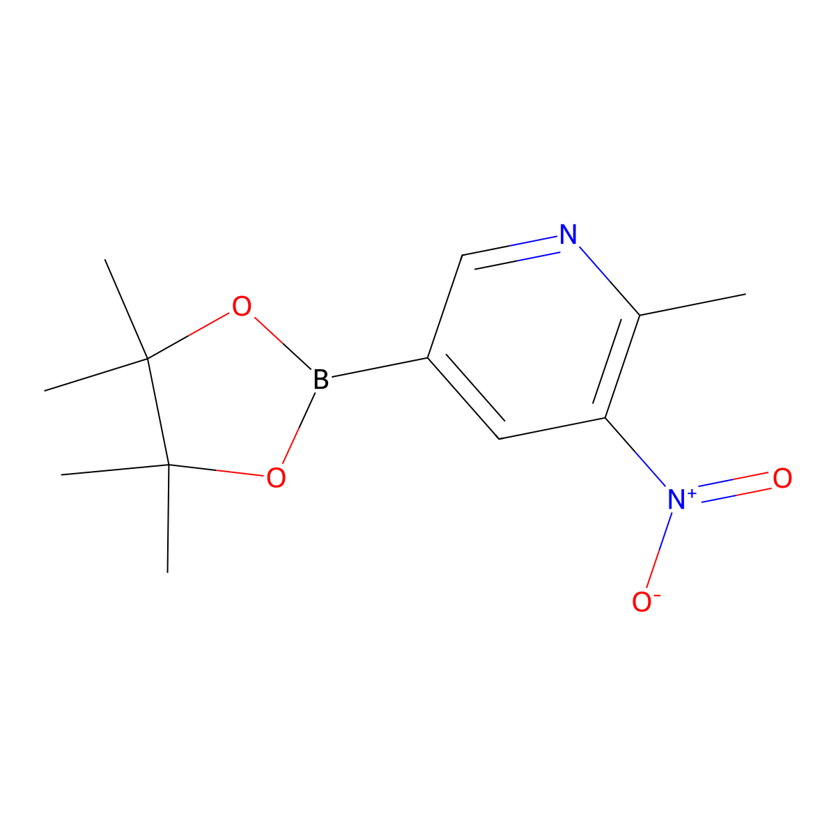 2-Methyl-3-nitro-5-(4,4,5,5-tetramethyl-1,3,2-dioxaborolan-2-yl)pyridine molecular structure, CAS 1353715-51-1