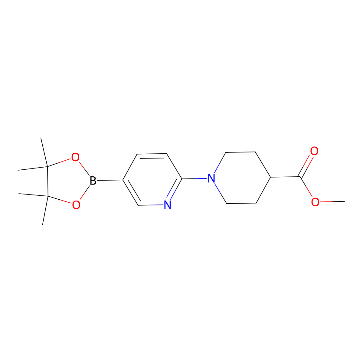 Methyl 1-(5-(4,4,5,5-tetramethyl-1,3,2-dioxaborolan-2-yl)pyridin-2-yl)piperidine-4-carboxylate molecular structure, CAS 1353716-51-4