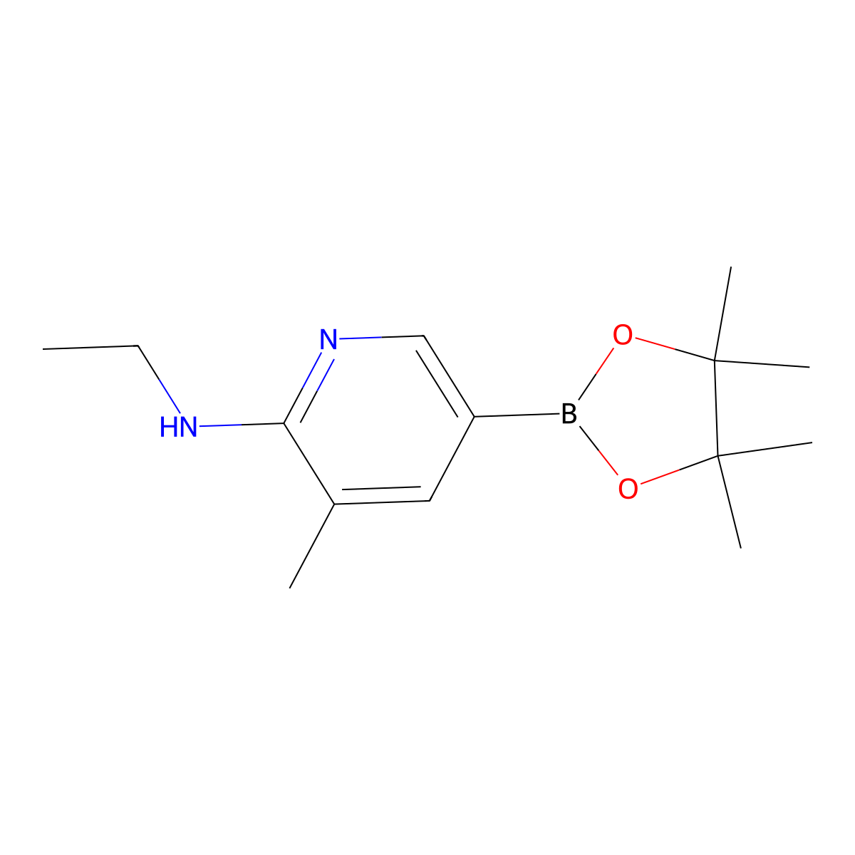 n-Ethyl-3-methyl-5-(4,4,5,5-tetramethyl-1,3,2-dioxaborolan-2-yl)pyridin-2-amine molecular structure, CAS 1353716-76-3