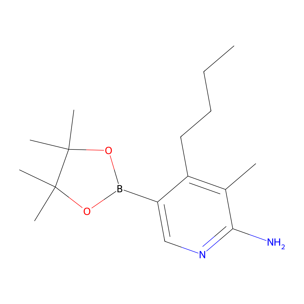 4-Butyl-3-methyl-5-(4,4,5,5-tetramethyl-1,3,2-dioxaborolan-2-YL)pyridin-2-amine molecular structure, CAS 1353718-21-4