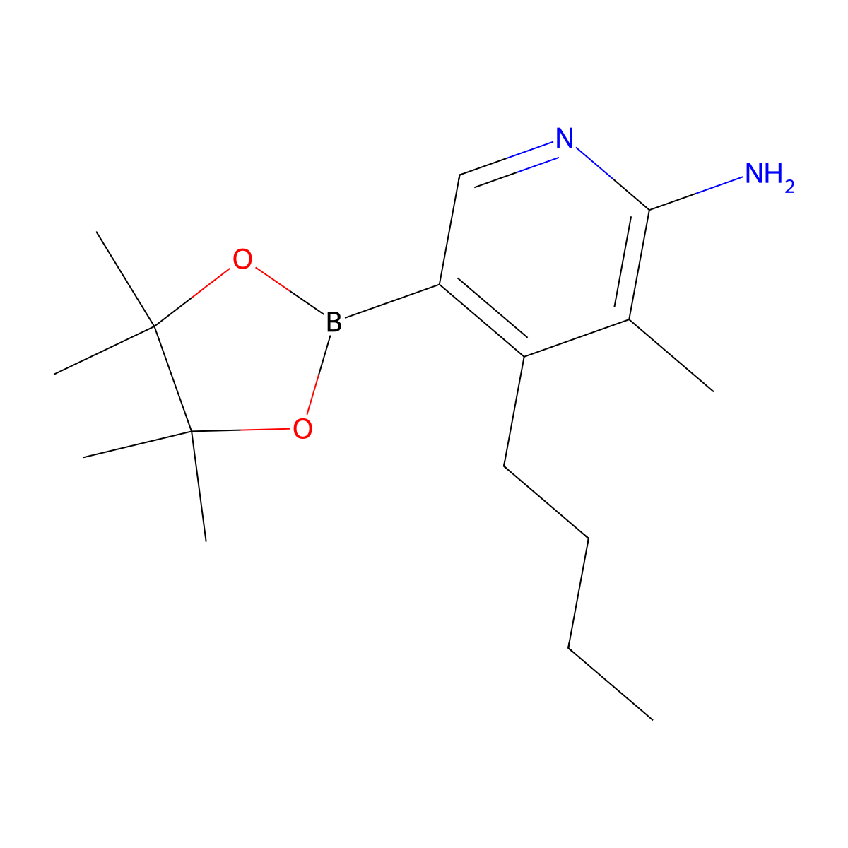 4-Butyl-3-methyl-5-(4,4,5,5-tetramethyl-1,3,2-dioxaborolan-2-YL)pyridin-2-amine molecular structure, CAS 1353718-21-4