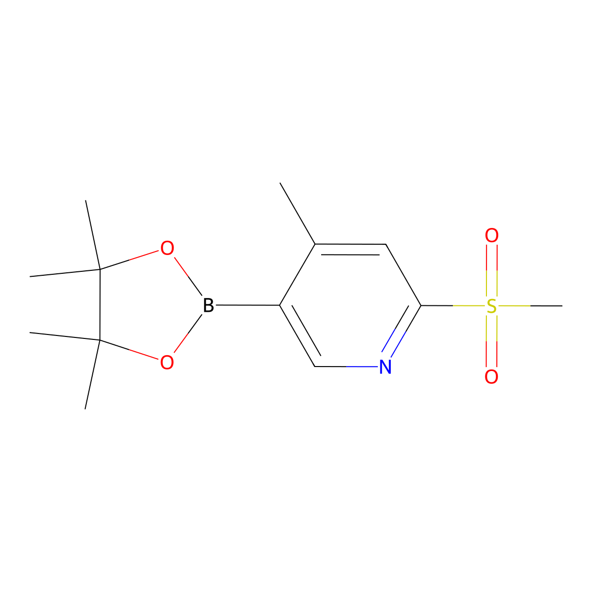 4-Methyl-2-(methylsulfonyl)-5-(4,4,5,5-tetramethyl-1,3,2-dioxaborolan-2-yl)pyridine molecular structure, CAS 1353745-98-8
